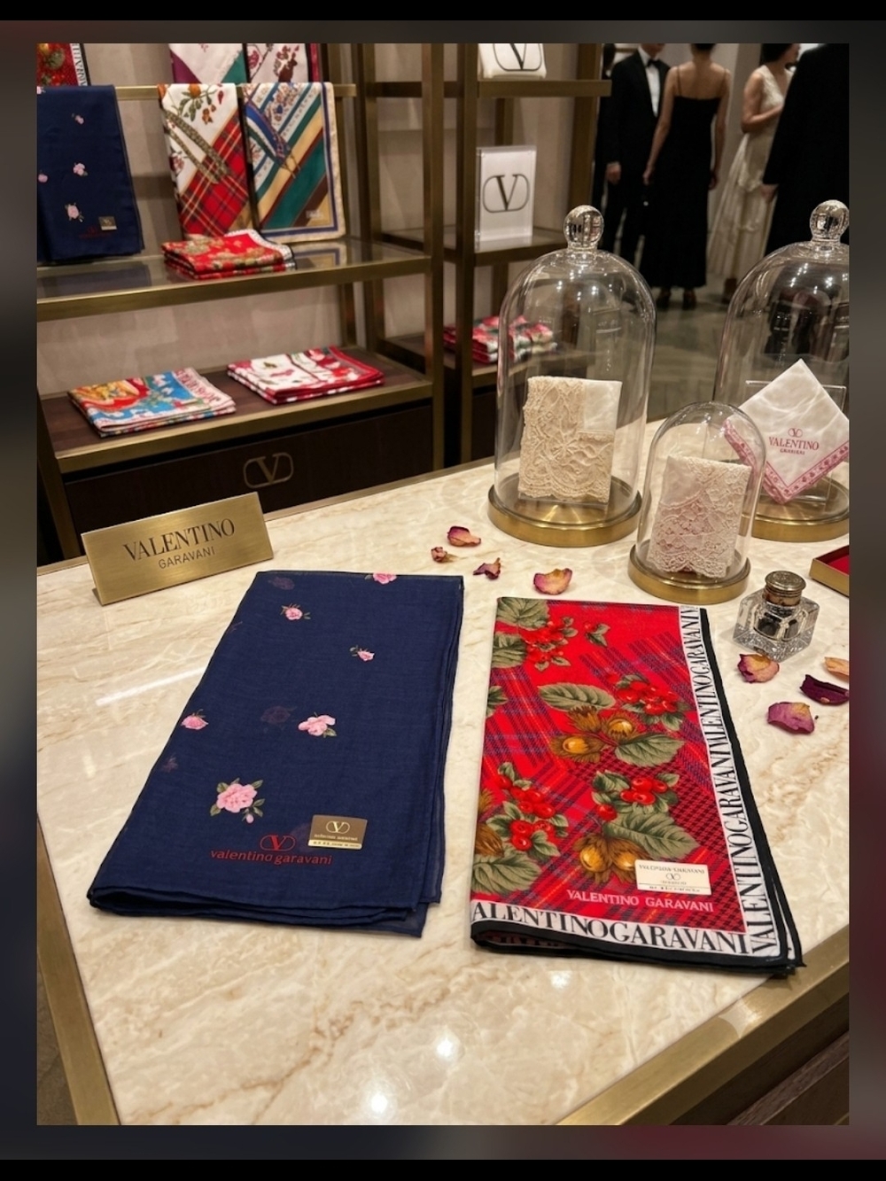 Valentino Garavani Navy & Red Floral Silk Scarves Set-NEW!